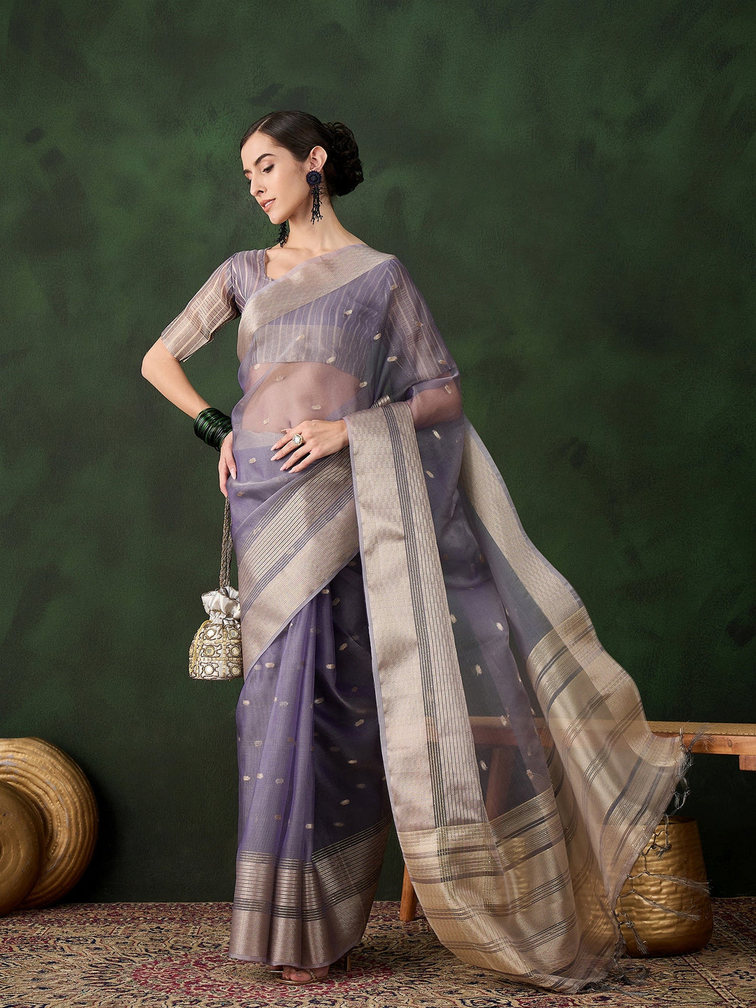 Elegant Khadi-Organza Saree | Designer Work for Special Events & Weddings