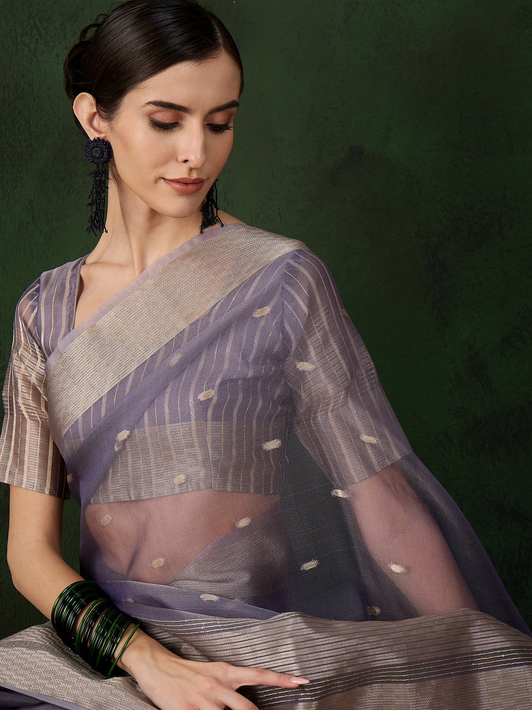 Elegant Khadi-Organza Saree | Designer Work for Special Events & Weddings