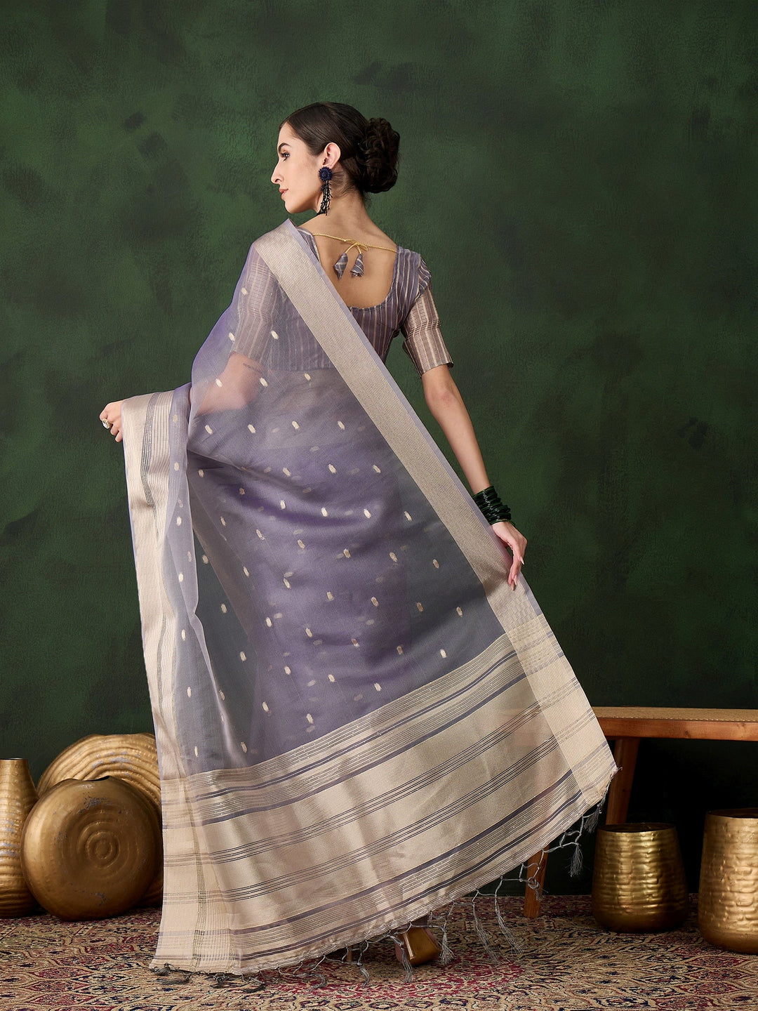 Elegant Khadi-Organza Saree | Designer Work for Special Events & Weddings