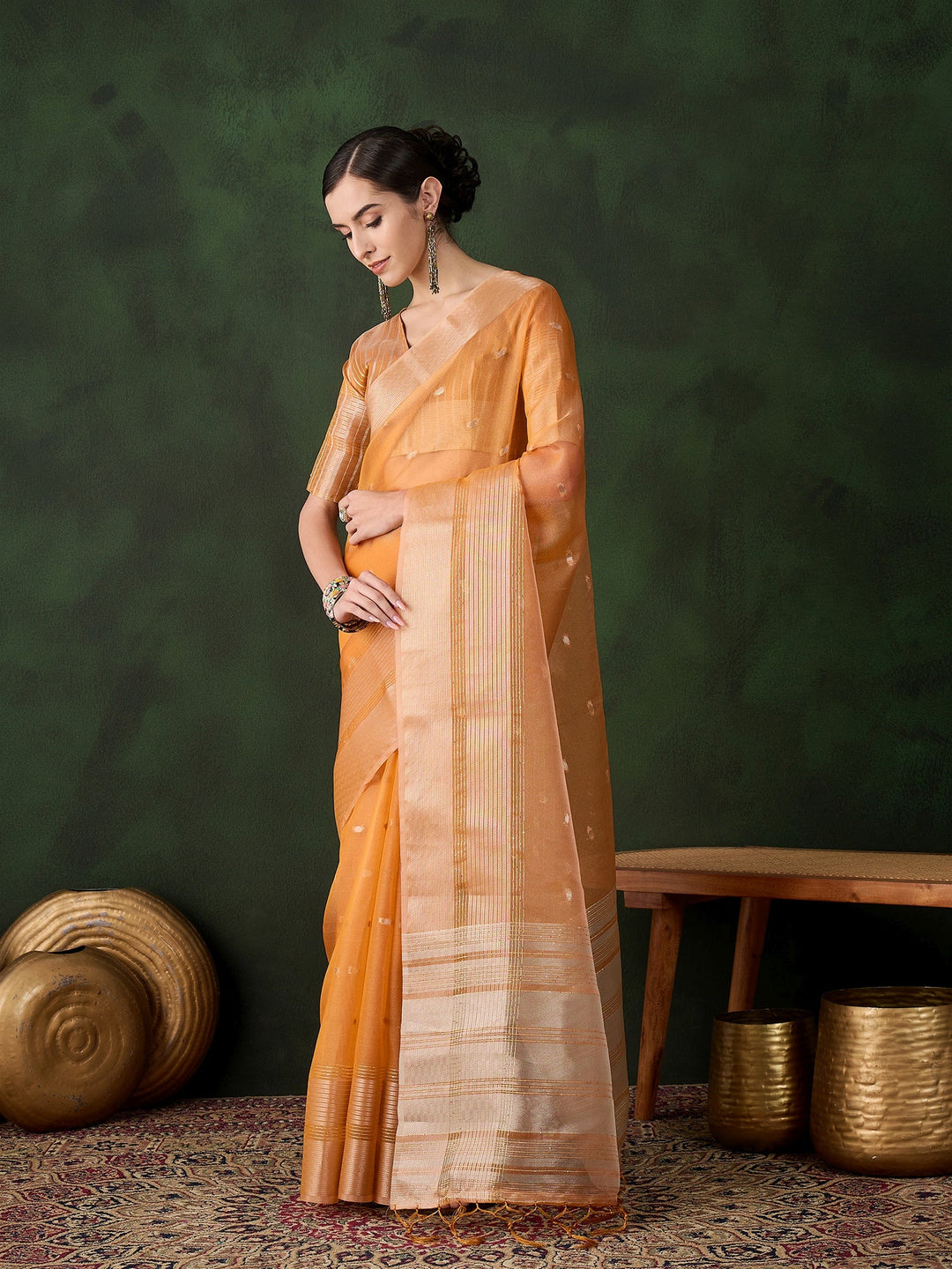 Elegant Khadi-Organza Saree | Designer Work for Special Events & Weddings