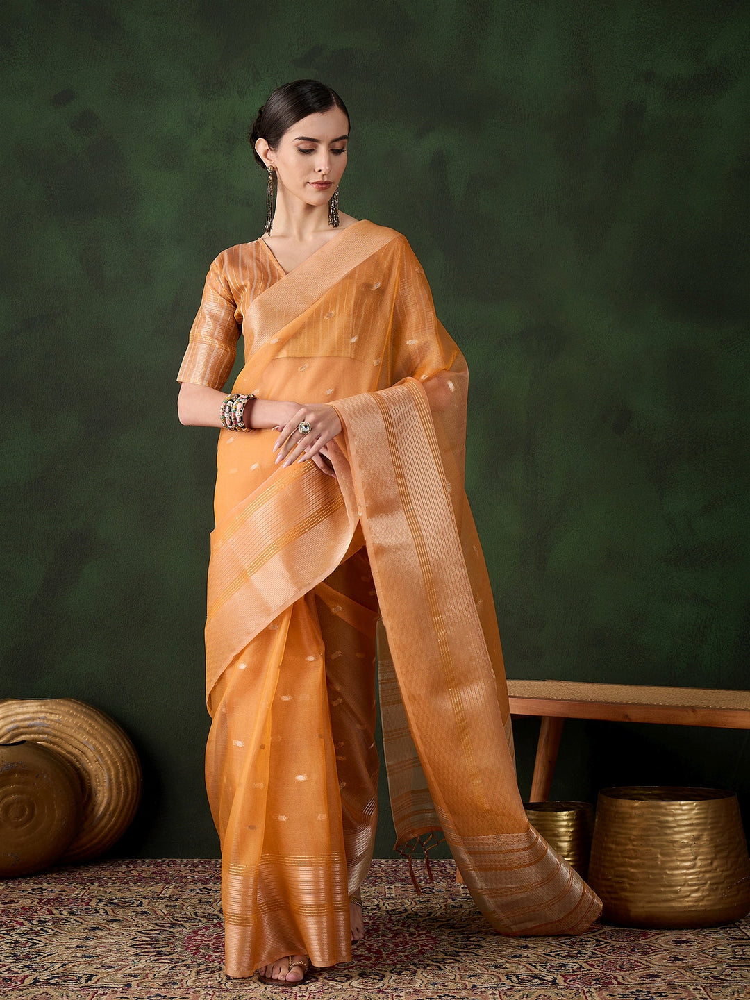 Elegant Khadi-Organza Saree | Designer Work for Special Events & Weddings