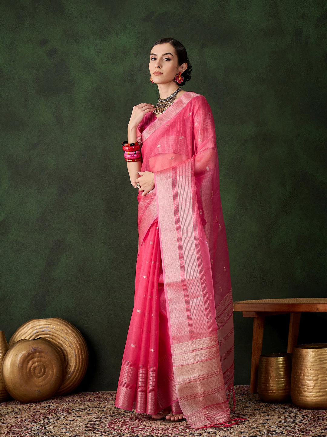 Elegant Khadi-Organza Saree | Designer Work for Special Events & Weddings