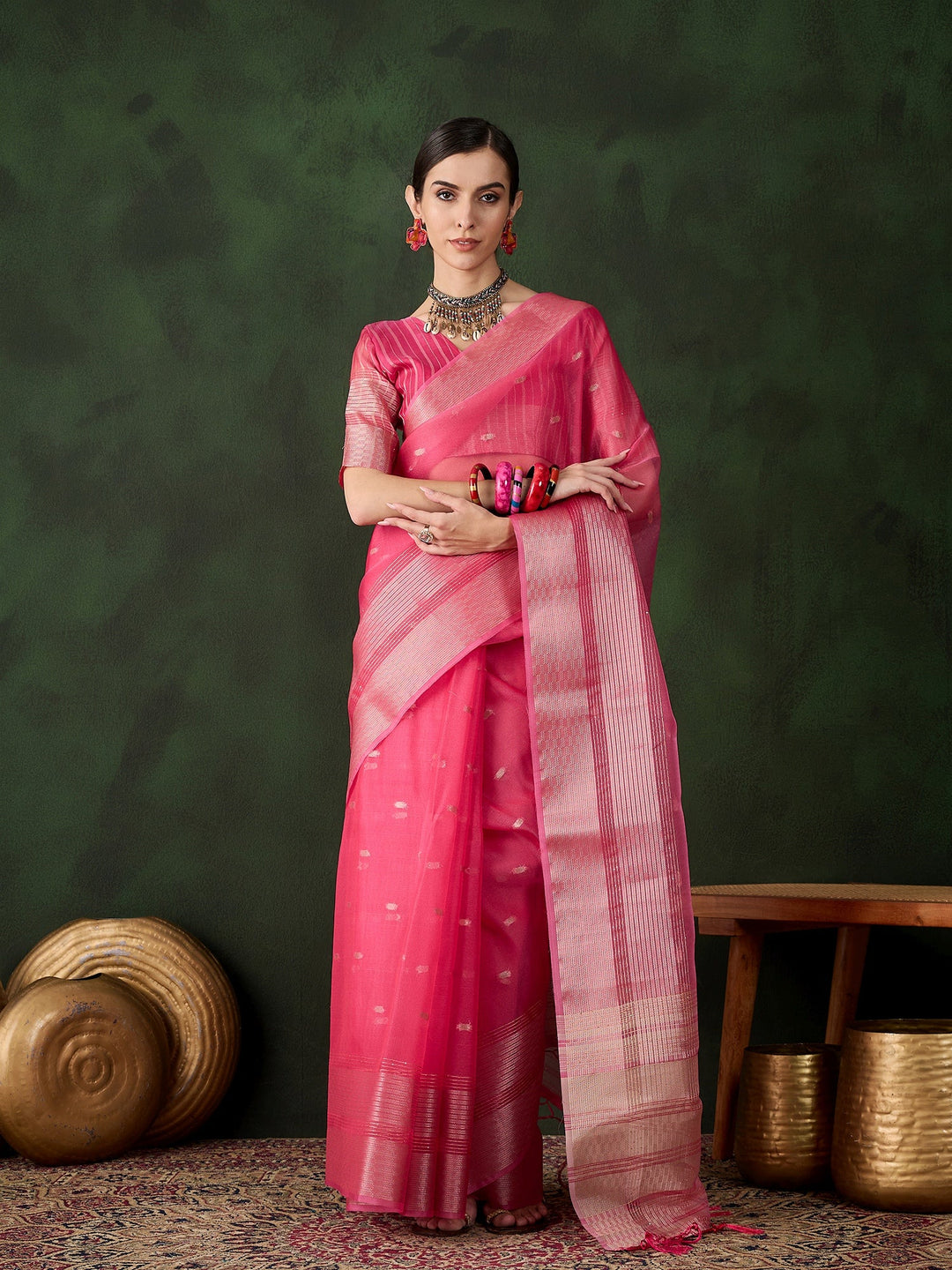 Elegant Khadi-Organza Saree | Designer Work for Special Events & Weddings