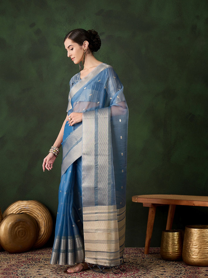 Elegant Khadi-Organza Saree | Designer Work for Special Events & Weddings