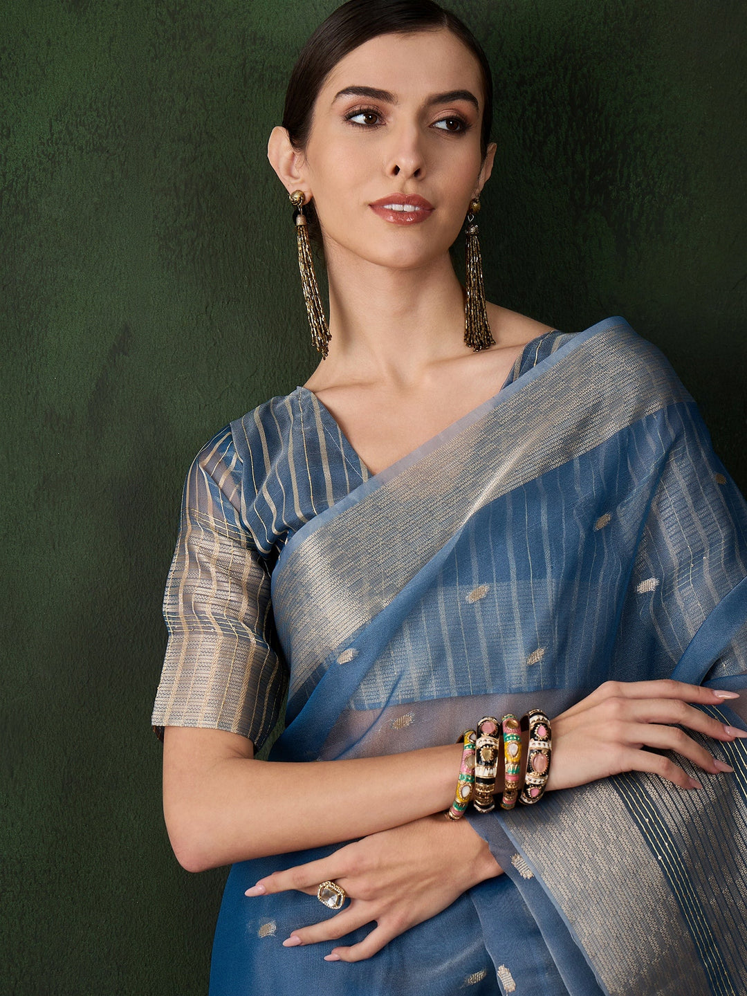 Elegant Khadi-Organza Saree | Designer Work for Special Events & Weddings