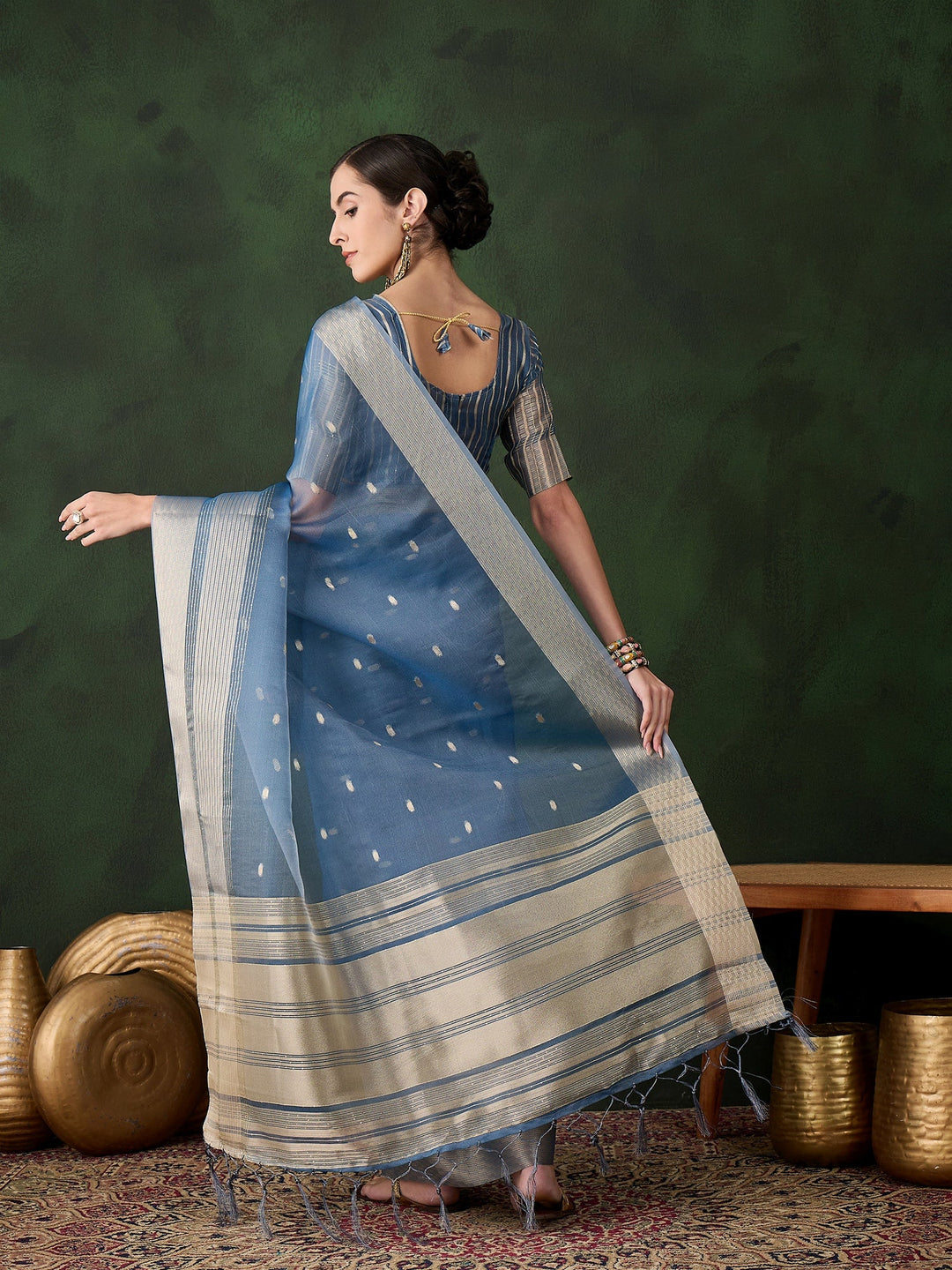 Elegant Khadi-Organza Saree | Designer Work for Special Events & Weddings