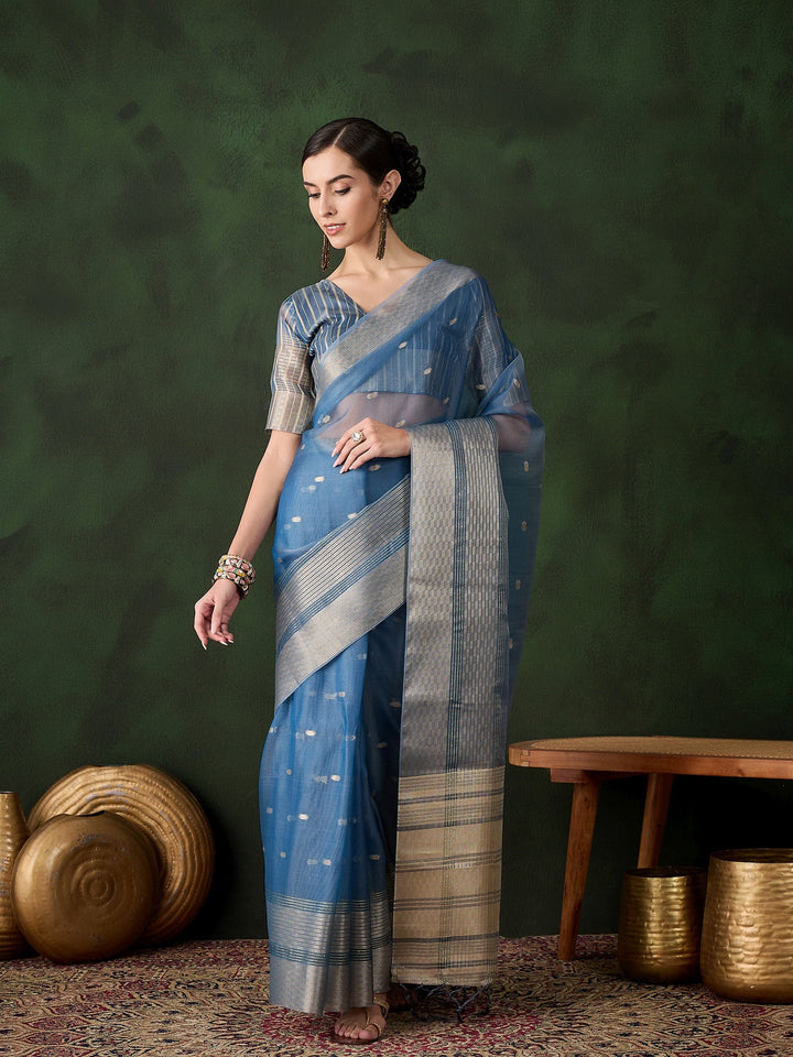 Elegant Khadi-Organza Saree | Designer Work for Special Events & Weddings