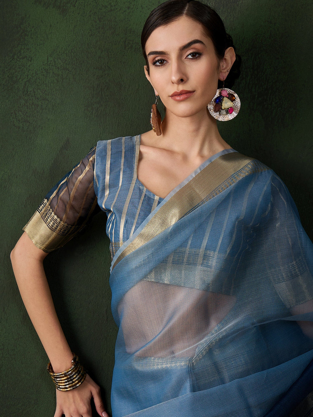 Elegant Khadi-Organza Saree | Wevon Jacquard Designer | Perfect for Events