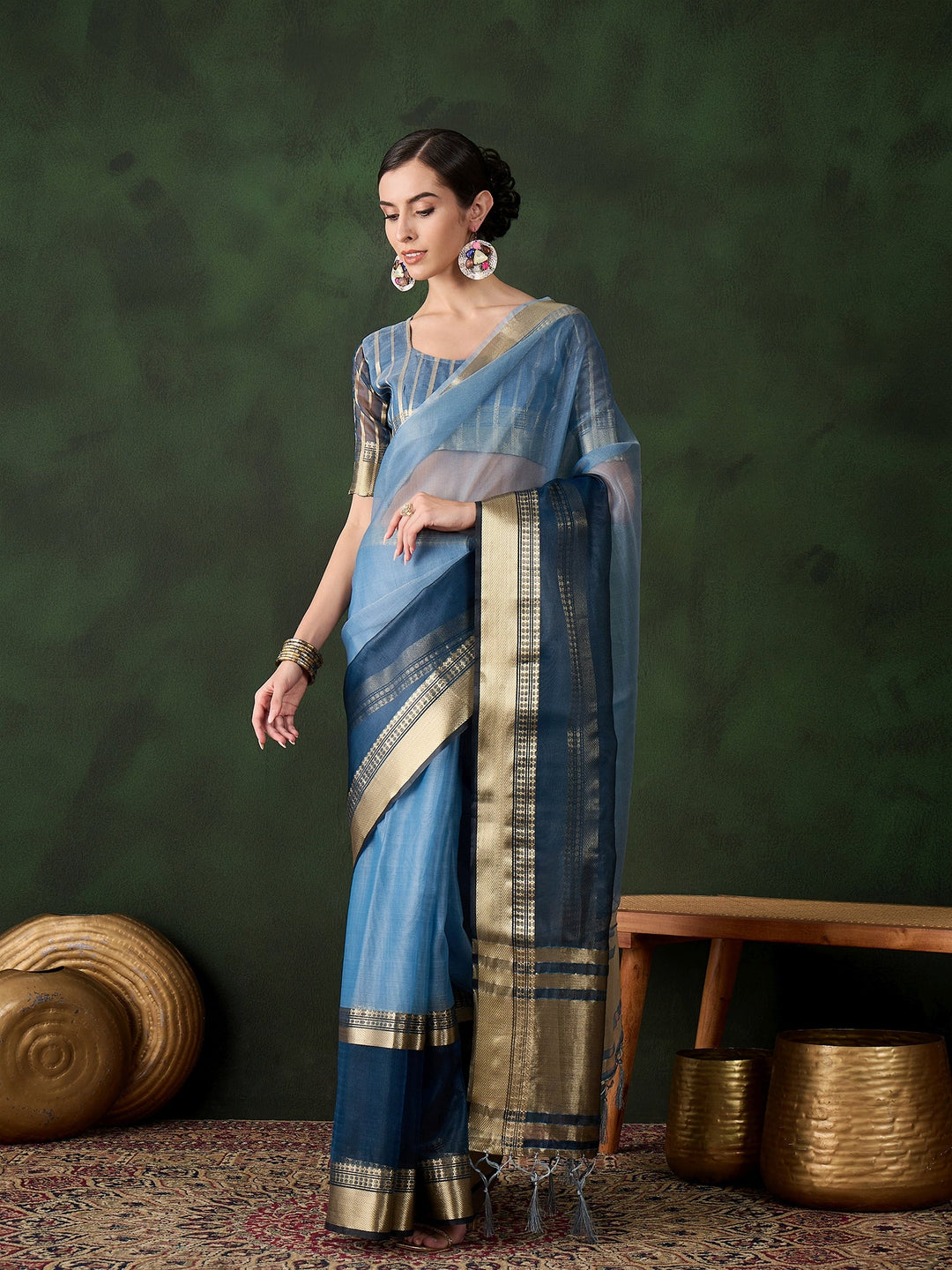 Elegant Khadi-Organza Saree | Wevon Jacquard Designer | Perfect for Events