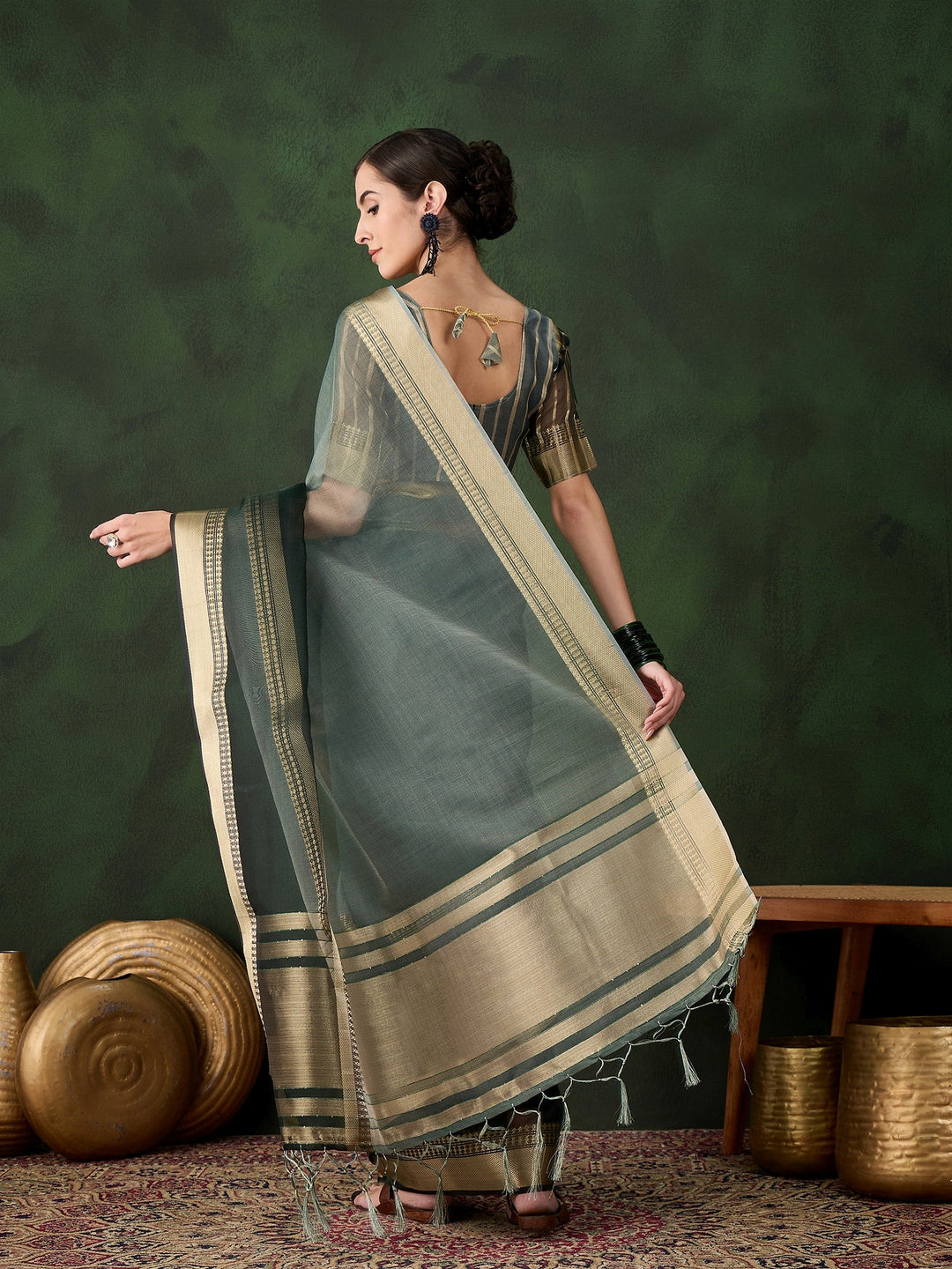 Elegant Khadi-Organza Saree | Wevon Jacquard Designer | Perfect for Events