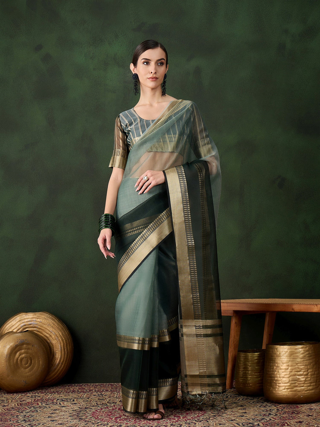 Elegant Khadi-Organza Saree | Wevon Jacquard Designer | Perfect for Events