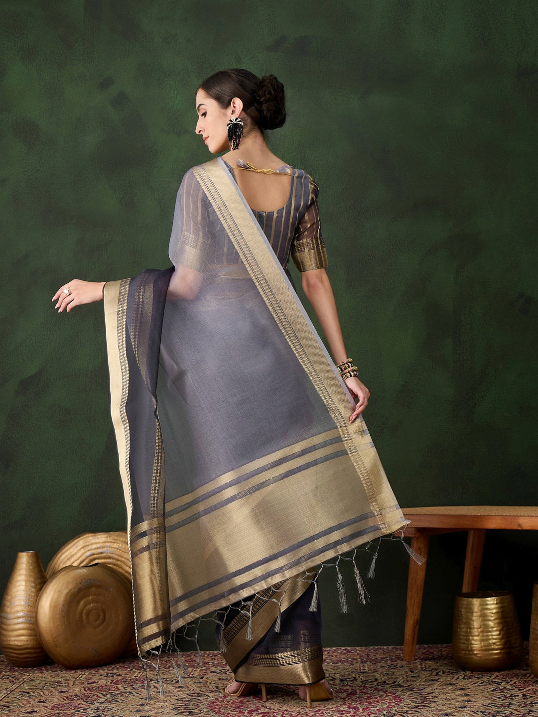 Elegant Khadi-Organza Saree | Wevon Jacquard Designer | Perfect for Events