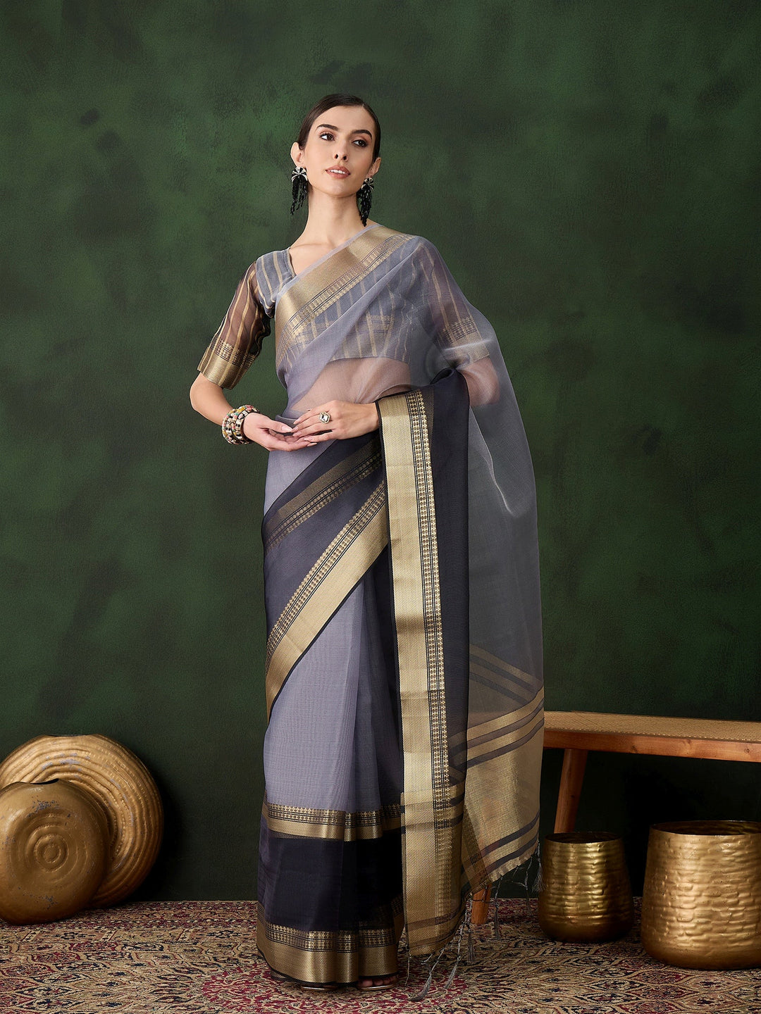 Elegant Khadi-Organza Saree | Wevon Jacquard Designer | Perfect for Events