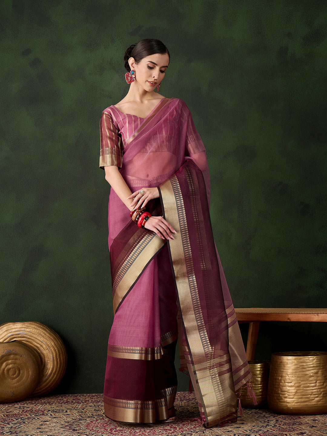 Elegant Khadi-Organza Saree | Wevon Jacquard Designer | Perfect for Events