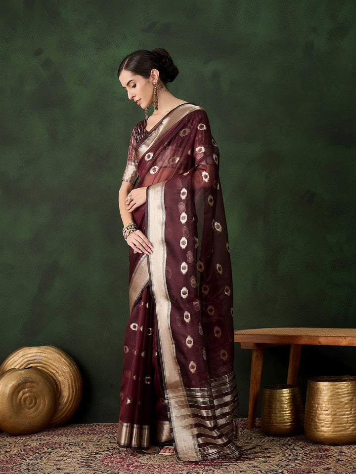 Elegant Khadi-Organza Saree | Wevon-Jacquard Designer for Special Events