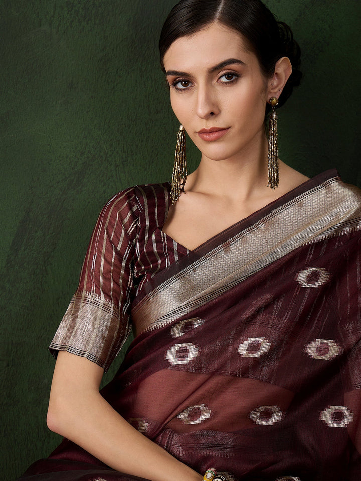 Elegant Khadi-Organza Saree | Wevon-Jacquard Designer for Special Events