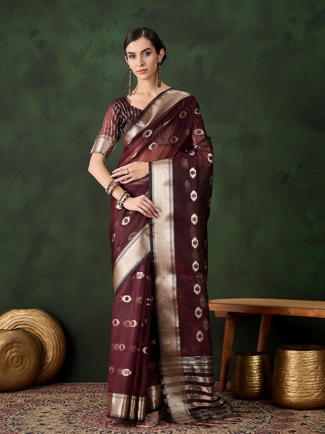 Elegant Khadi-Organza Saree | Wevon-Jacquard Designer for Special Events