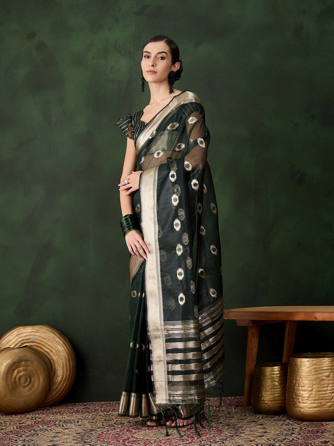 Elegant Khadi-Organza Saree | Wevon-Jacquard Designer for Special Events