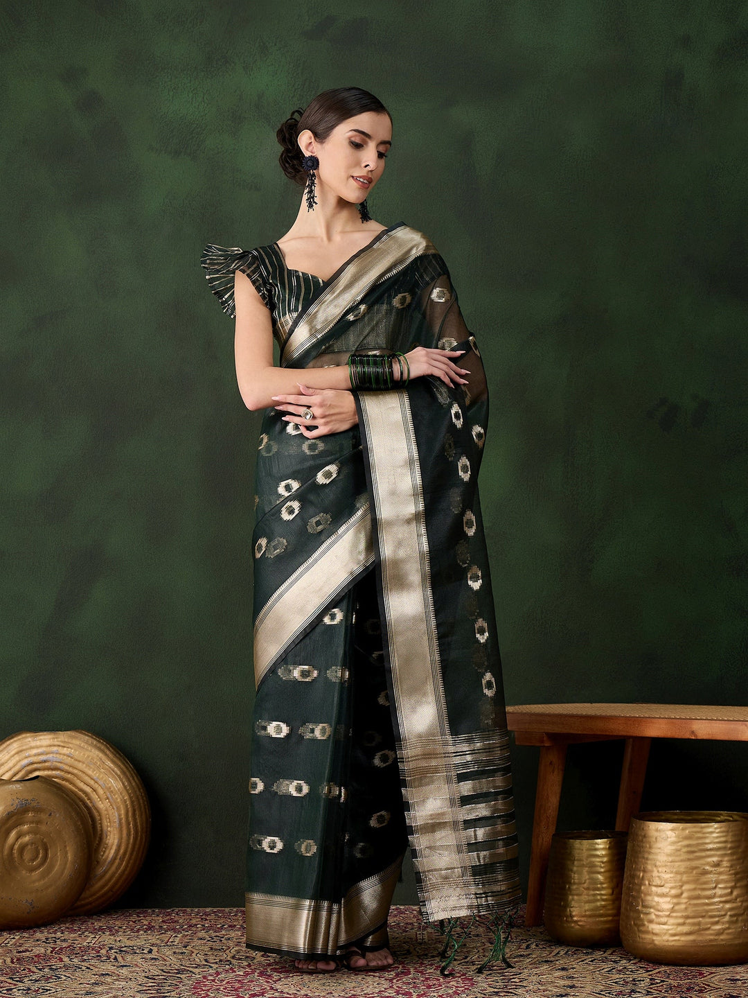 Elegant Khadi-Organza Saree | Wevon-Jacquard Designer for Special Events