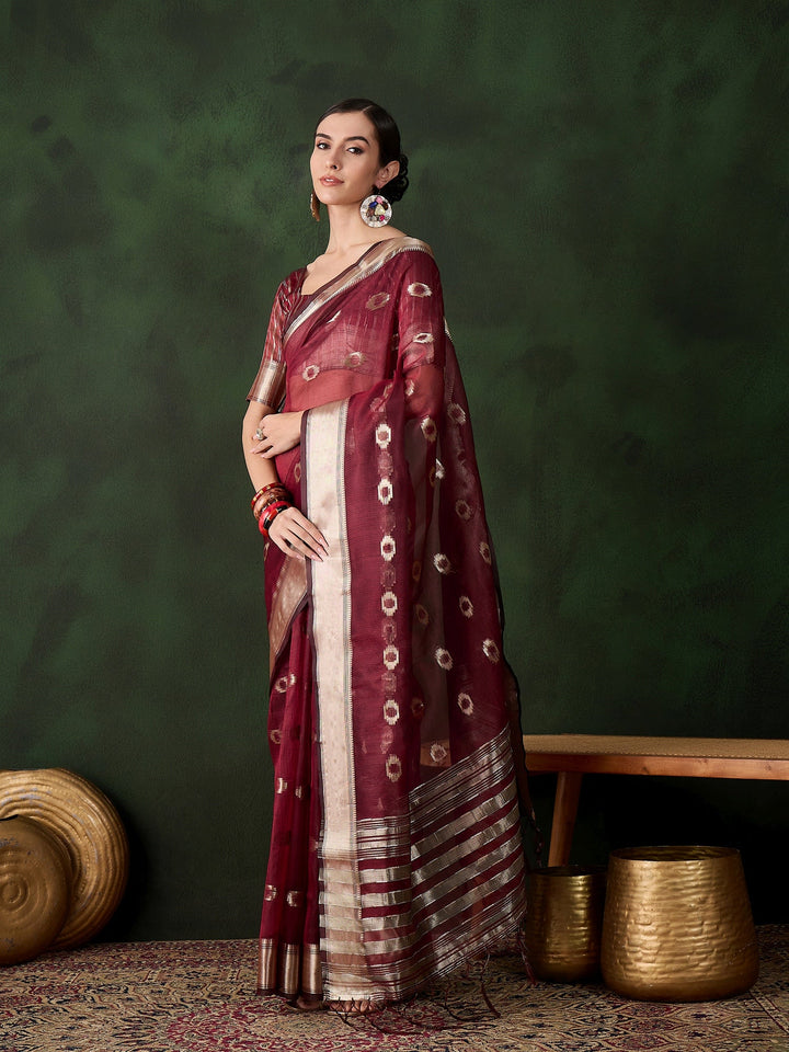 Elegant Khadi-Organza Saree | Wevon-Jacquard Designer for Special Events