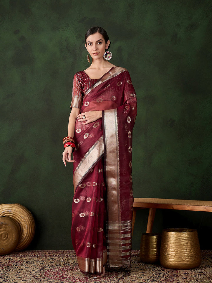 Elegant Khadi-Organza Saree | Wevon-Jacquard Designer for Special Events