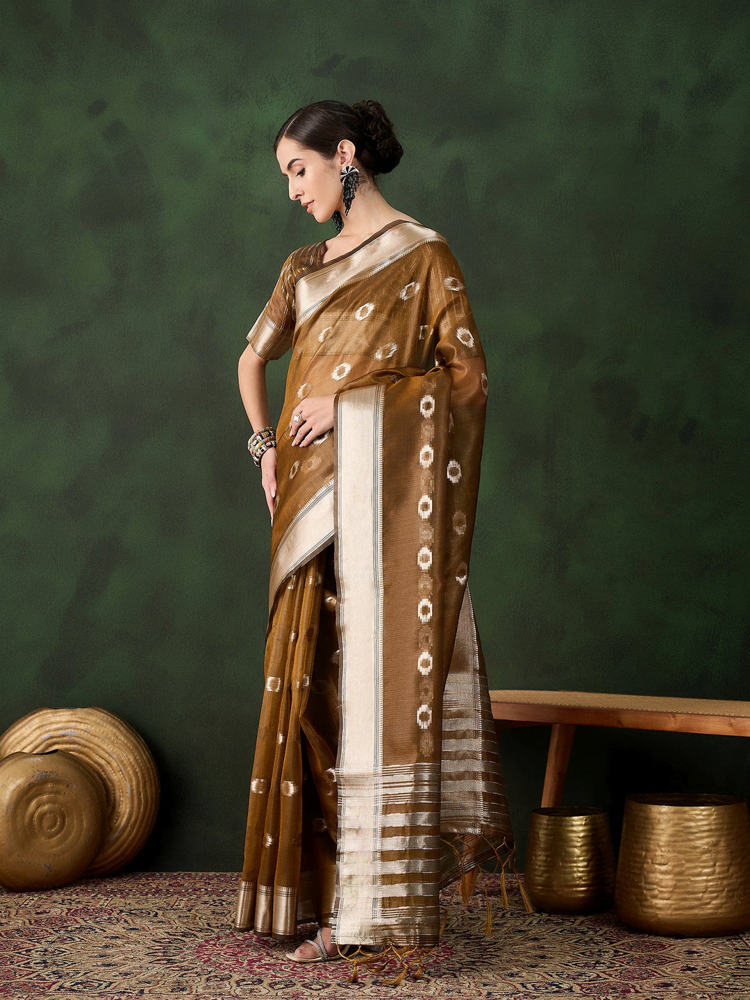 Elegant Khadi-Organza Saree | Wevon-Jacquard Designer for Special Events