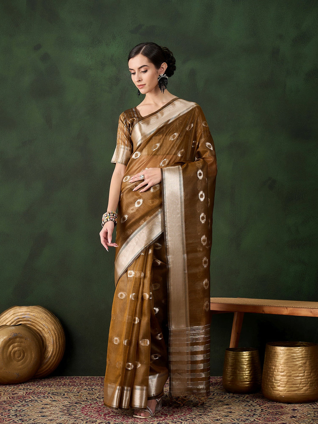 Elegant Khadi-Organza Saree | Wevon-Jacquard Designer for Special Events