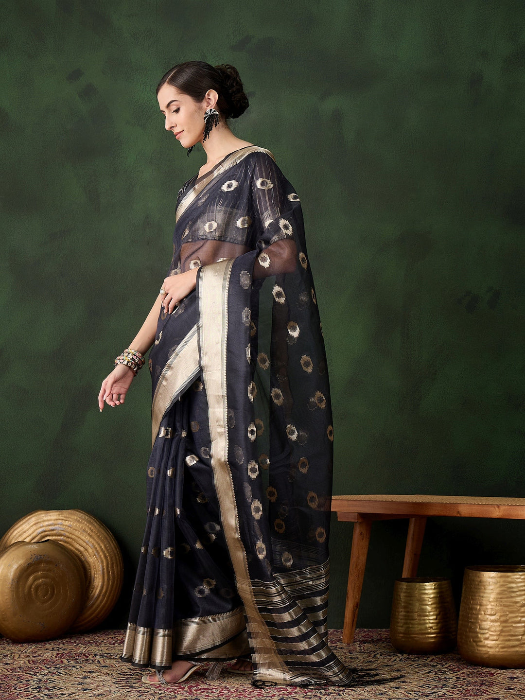 Elegant Khadi-Organza Saree | Wevon-Jacquard Designer for Special Events