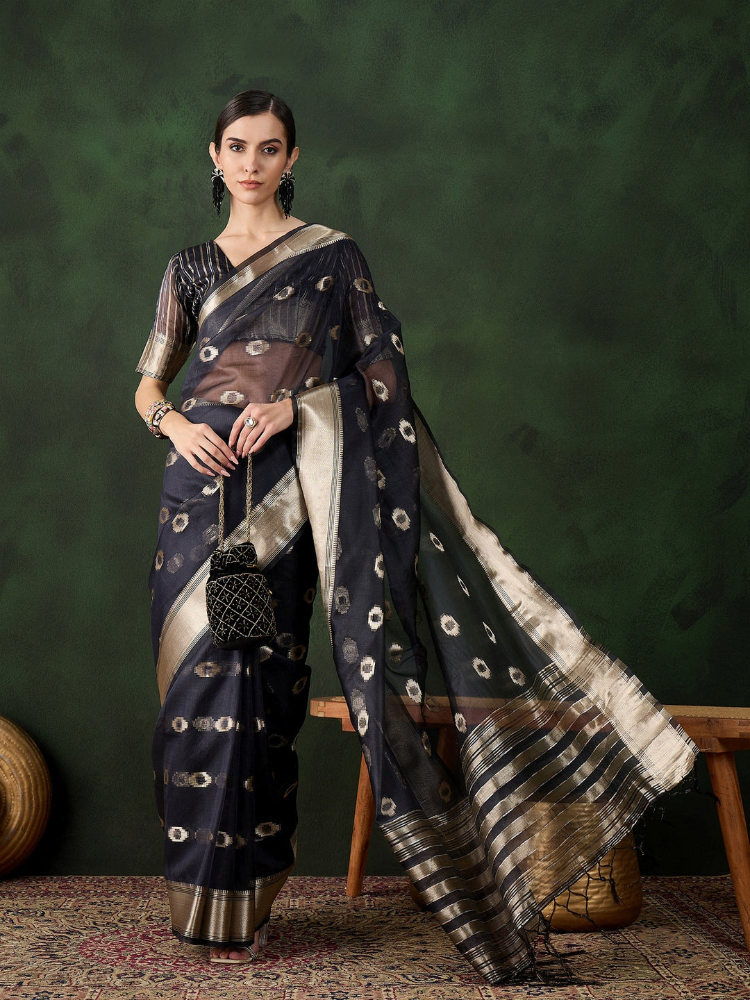 Elegant Khadi-Organza Saree | Wevon-Jacquard Designer for Special Events