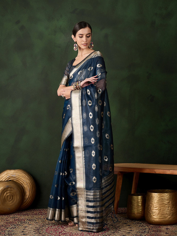 Elegant Khadi-Organza Saree | Wevon-Jacquard Designer for Special Events