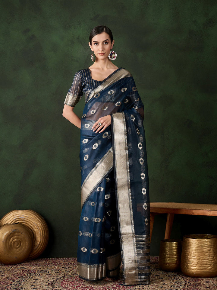 Elegant Khadi-Organza Saree | Wevon-Jacquard Designer for Special Events