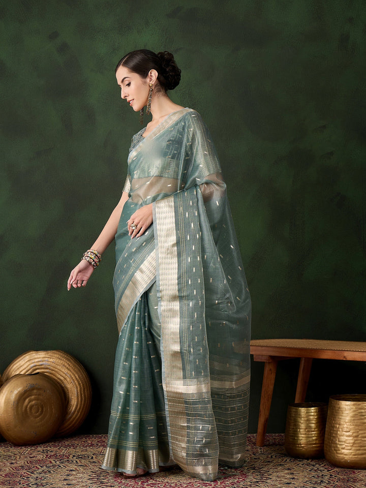 Elegant Khadi-Organza Saree with Jacquard Work | Special Event & Wedding Ready