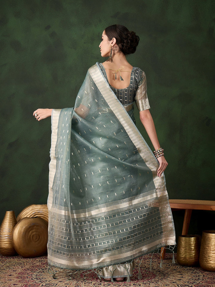 Elegant Khadi-Organza Saree with Jacquard Work | Special Event & Wedding Ready