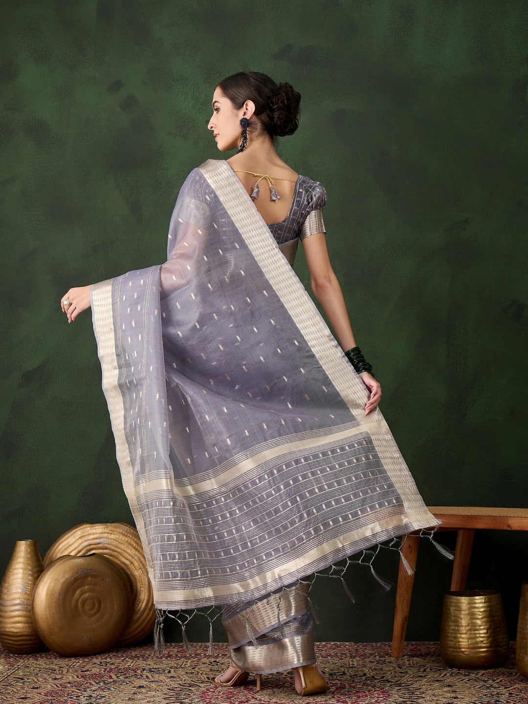 Elegant Khadi-Organza Saree with Jacquard Work | Special Event & Wedding Ready