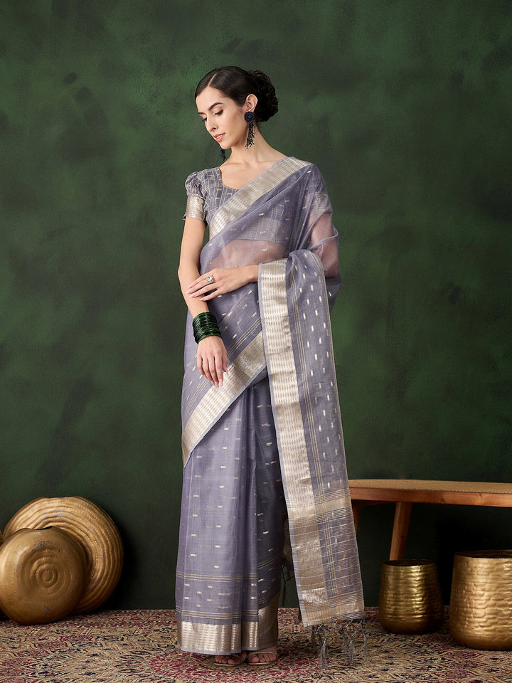 Elegant Khadi-Organza Saree with Jacquard Work | Special Event & Wedding Ready