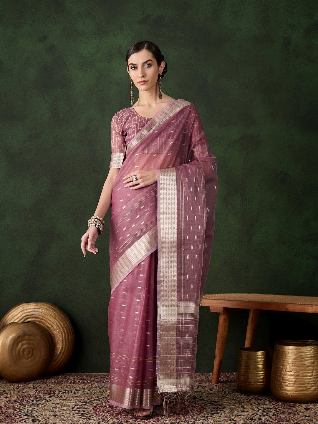 Elegant Khadi-Organza Saree with Jacquard Work | Special Event & Wedding Ready