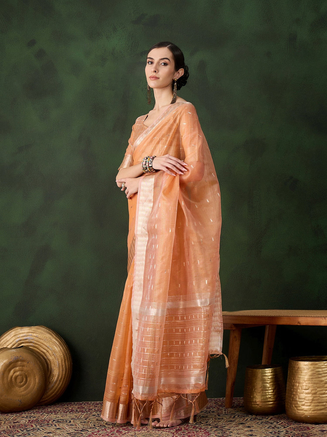 Elegant Khadi-Organza Saree with Jacquard Work | Special Event & Wedding Ready