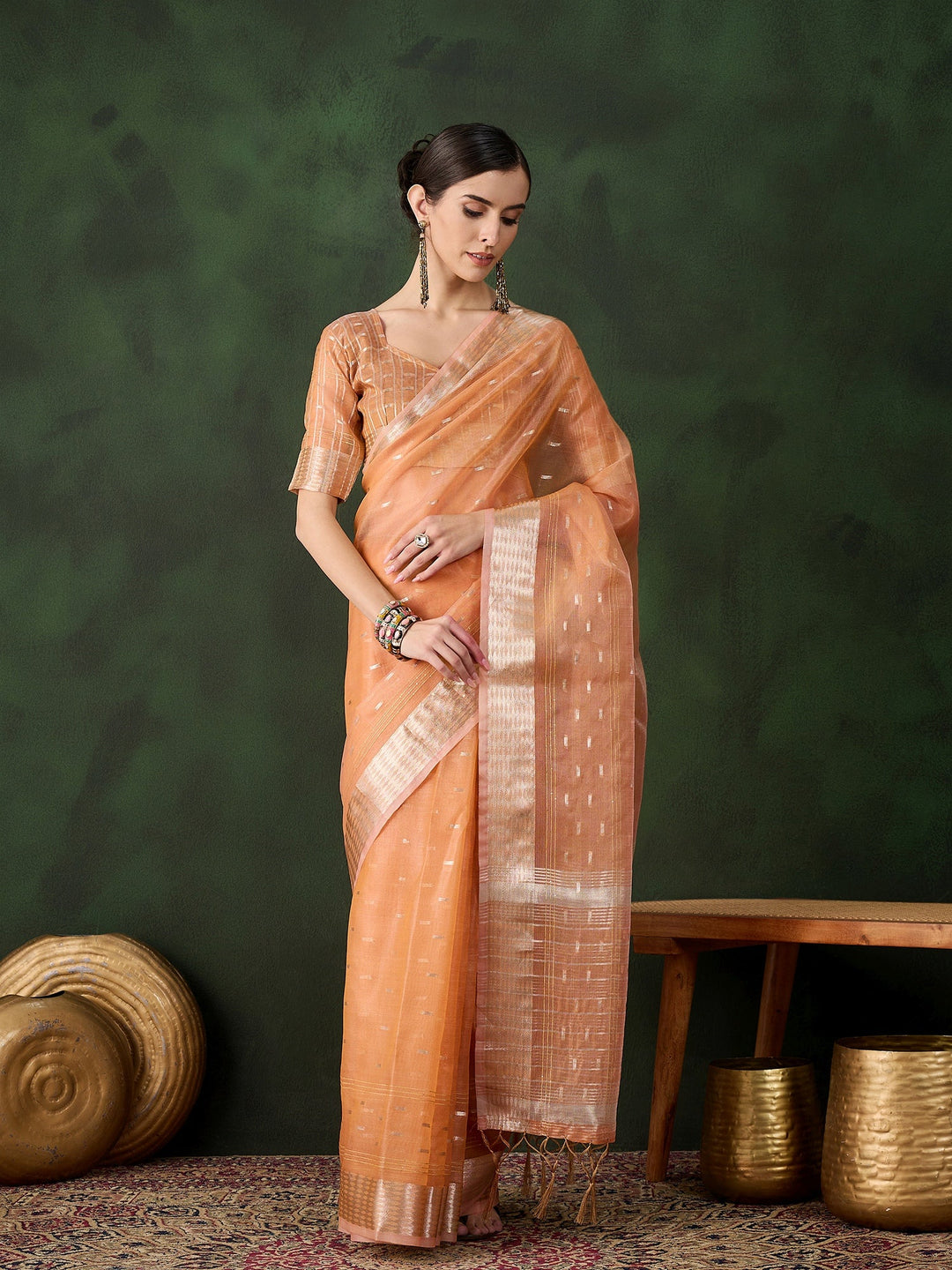 Elegant Khadi-Organza Saree with Jacquard Work | Special Event & Wedding Ready