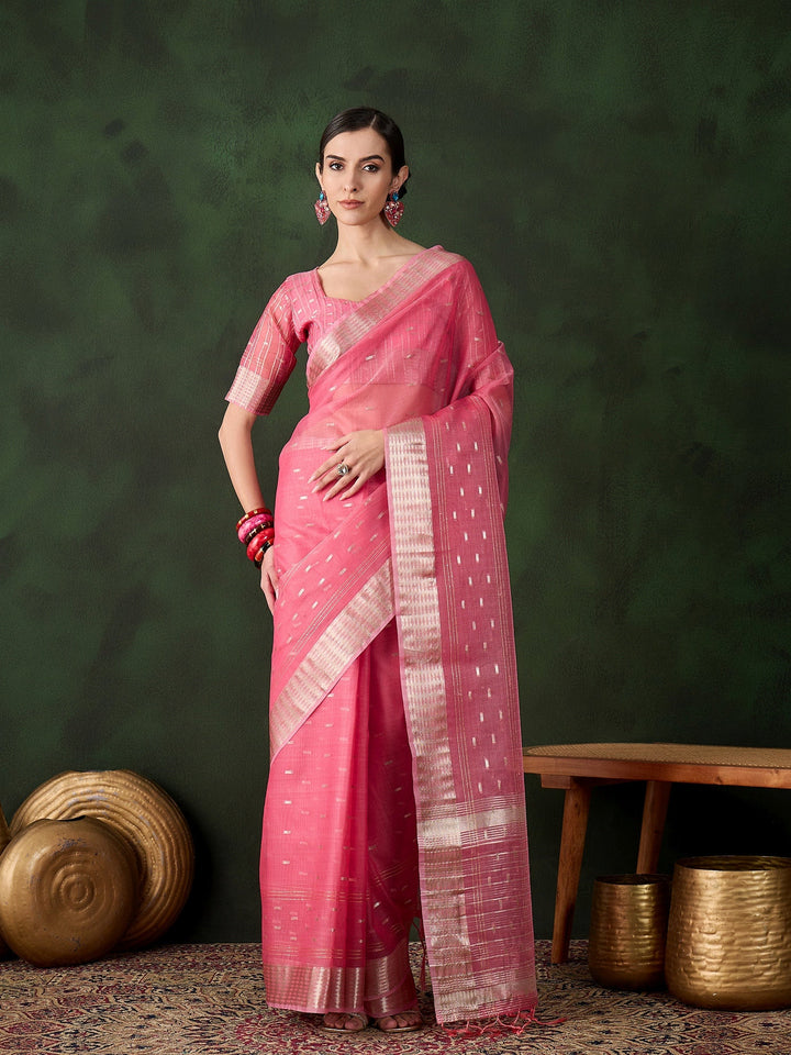 Elegant Khadi-Organza Saree with Jacquard Work | Special Event & Wedding Ready