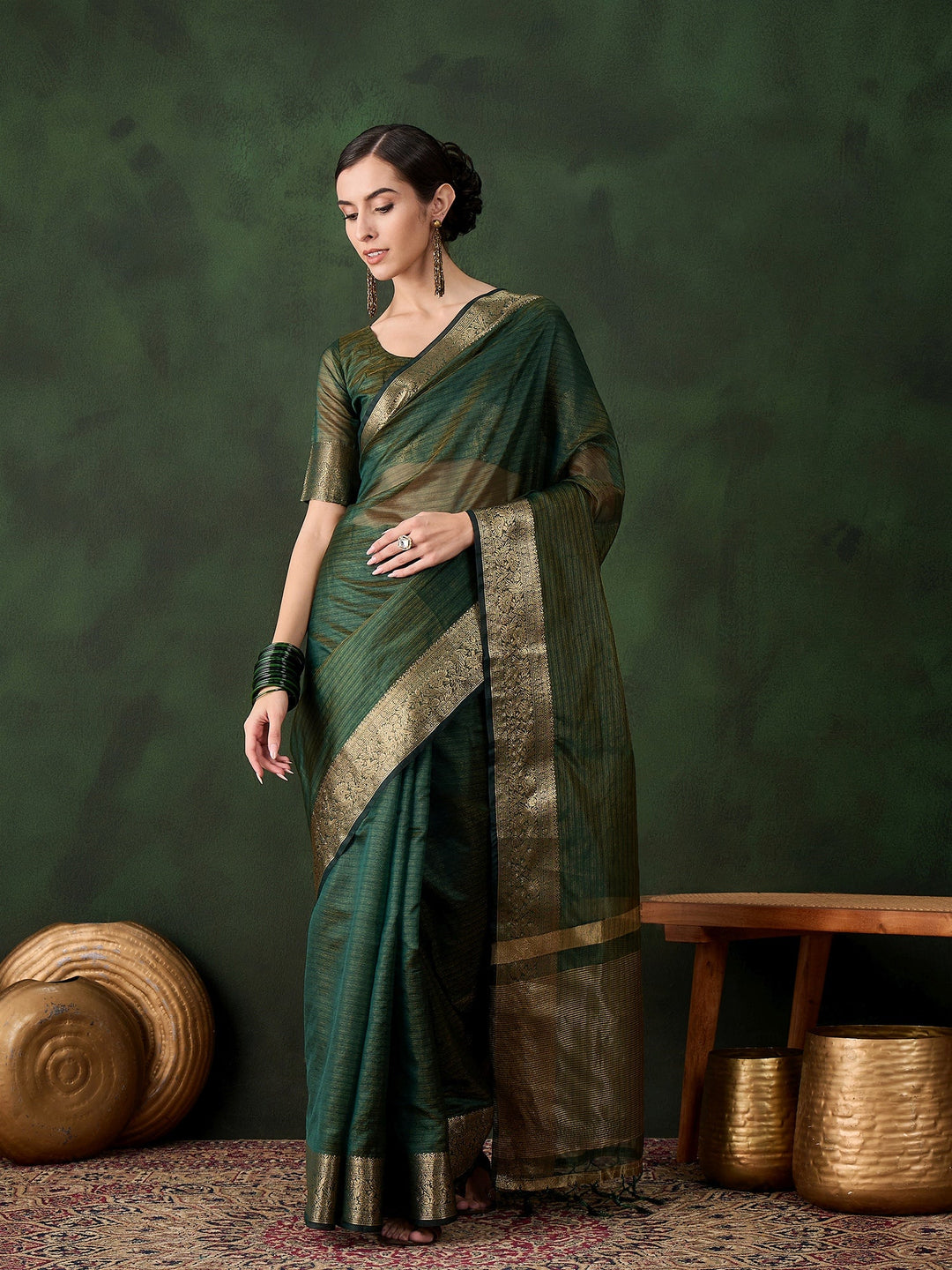 Elegant Khadi-Organza Saree | Designer Wevon-Jacquard for Weddings & Events