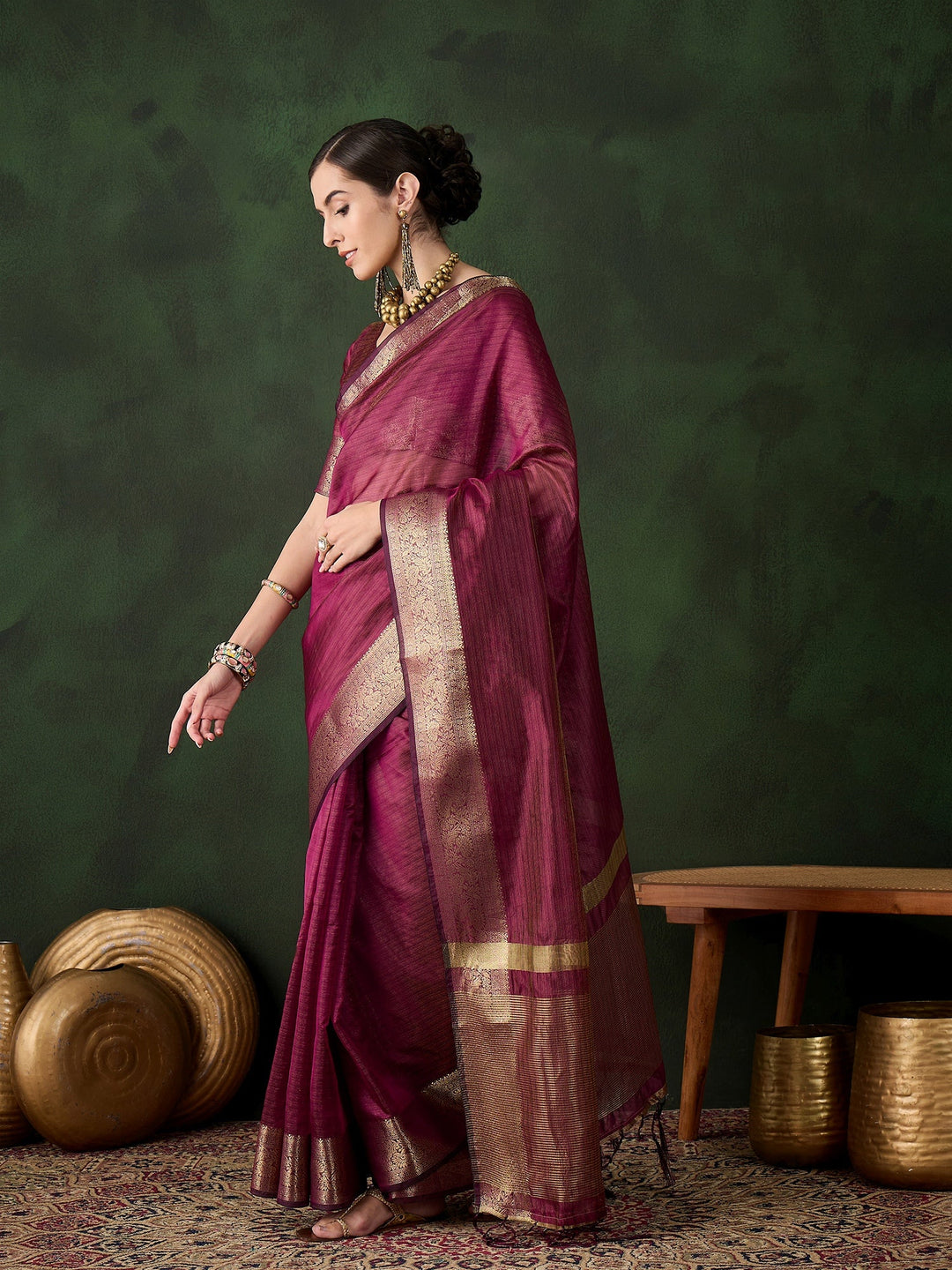 Elegant Khadi-Organza Saree | Designer Wevon-Jacquard for Weddings & Events