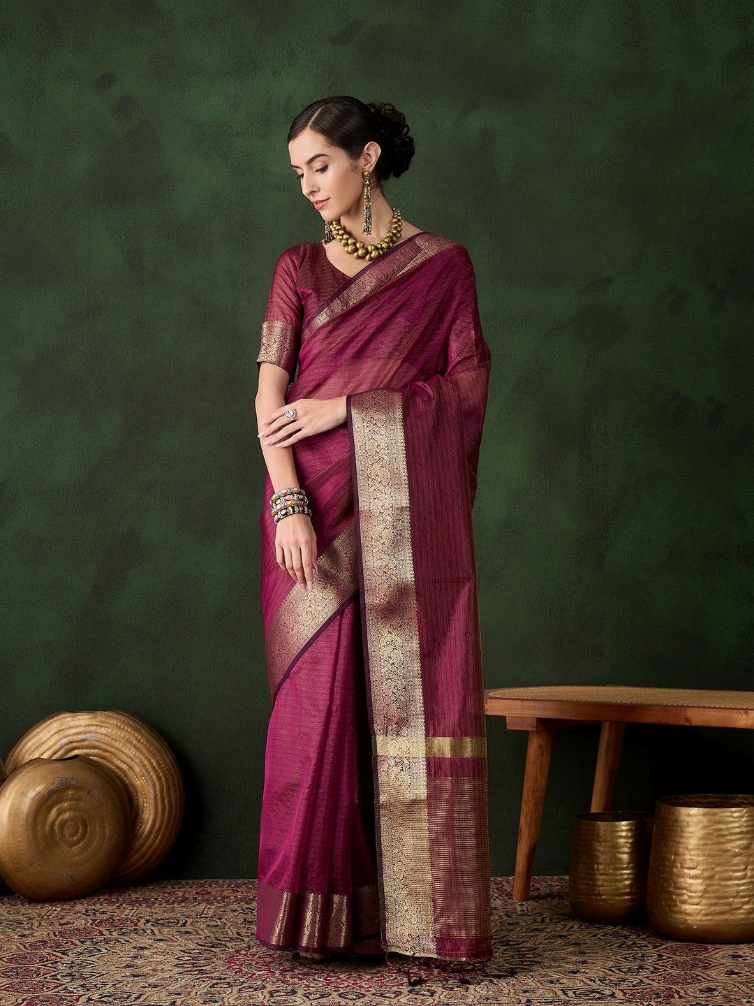 Elegant Khadi-Organza Saree | Designer Wevon-Jacquard for Weddings & Events