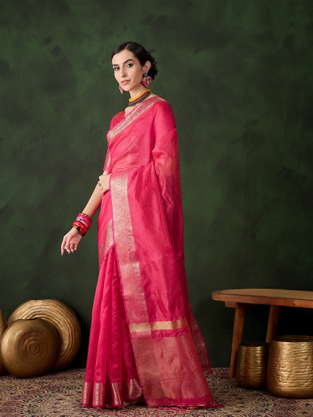 Elegant Khadi-Organza Saree | Designer Wevon-Jacquard for Weddings & Events