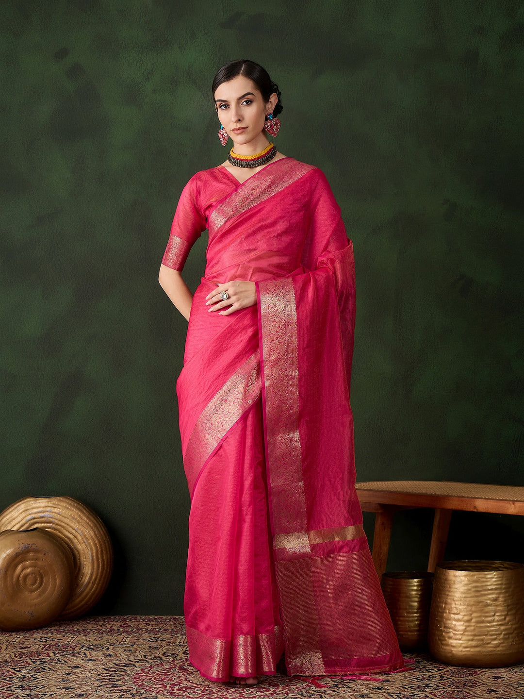 Elegant Khadi-Organza Saree | Designer Wevon-Jacquard for Weddings & Events