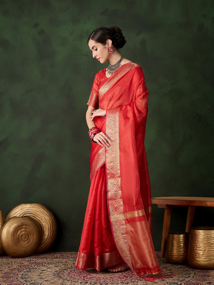 Elegant Khadi-Organza Saree | Designer Wevon-Jacquard for Weddings & Events