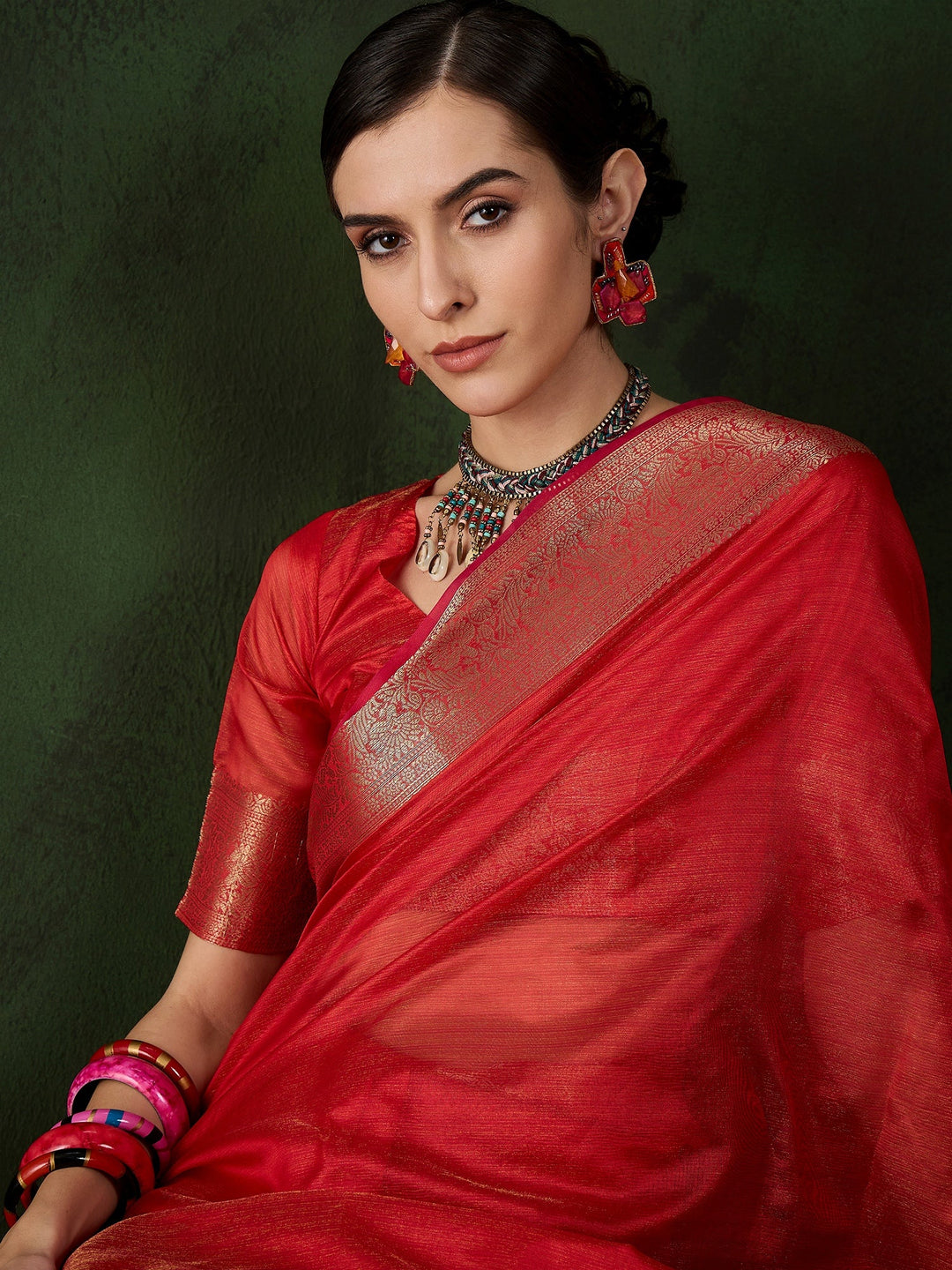 Elegant Khadi-Organza Saree | Designer Wevon-Jacquard for Weddings & Events