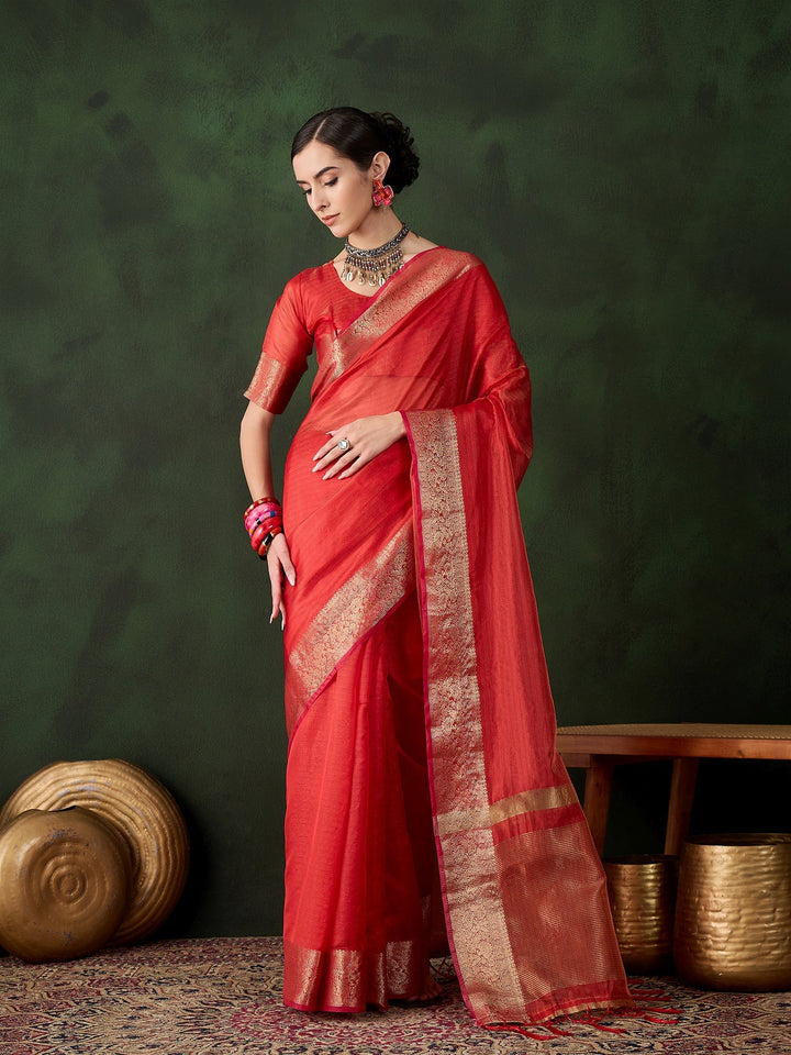 Elegant Khadi-Organza Saree | Designer Wevon-Jacquard for Weddings & Events