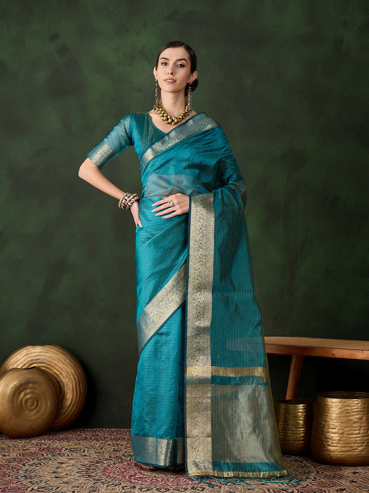 Elegant Khadi-Organza Saree | Designer Wevon-Jacquard for Weddings & Events