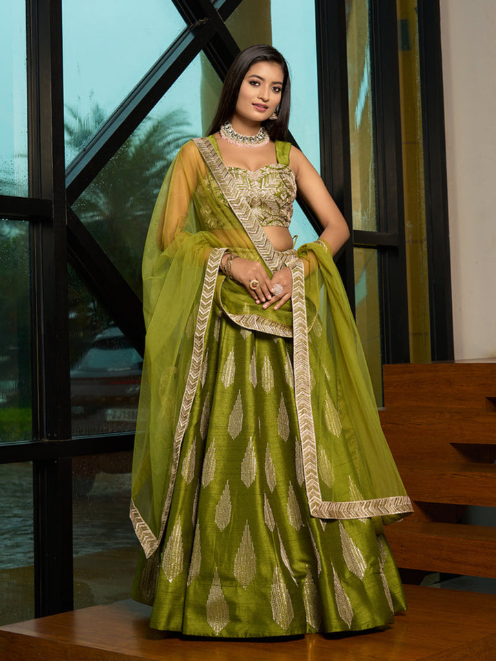 Elegant Art Silk Lehenga Choli | Designer Embroidery with Net Dupatta