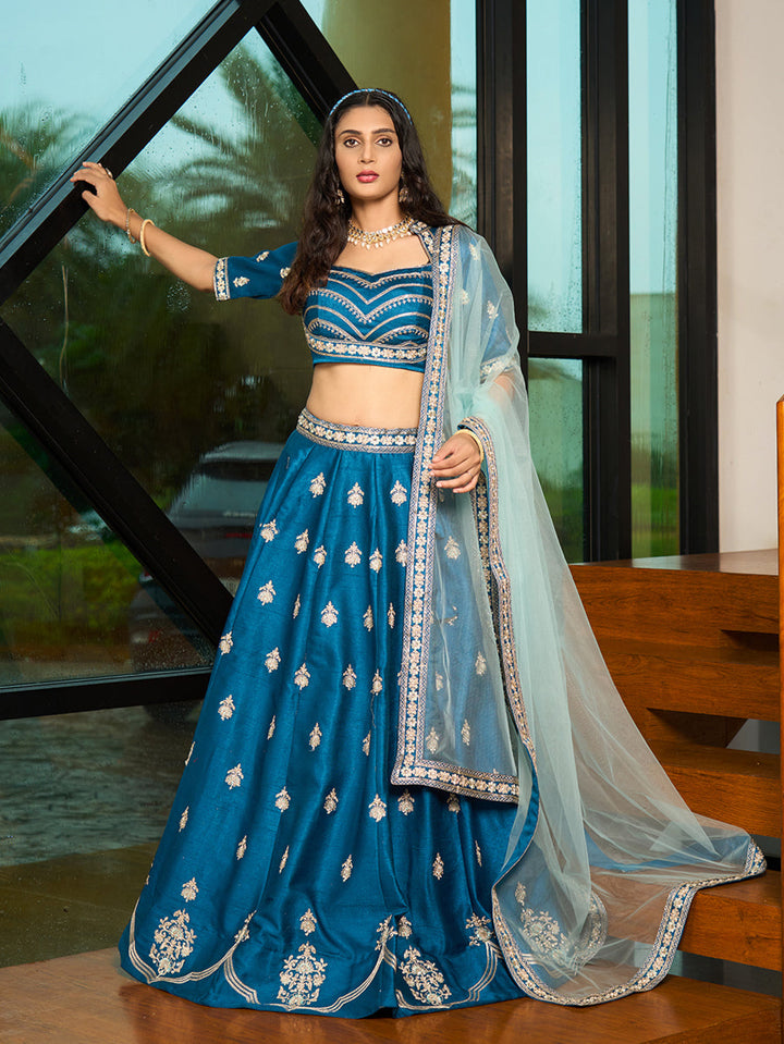 Art Silk Lehenga Choli | Designer Embroidery Work with Net Dupatta